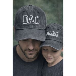 Dad Mini Matching Baseball Cap Set Gray Embroidered Hats Father Child